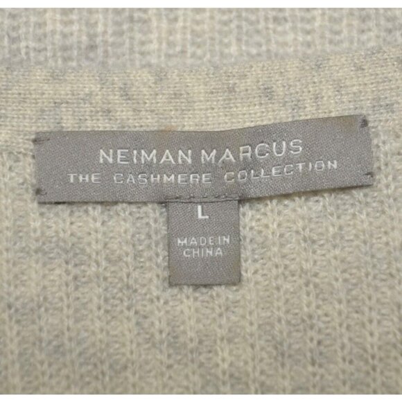Neiman Marcus Cashmere Collection Neutral Beige Sweater Size L V-Neck Silk Hem - Picture 7 of 9